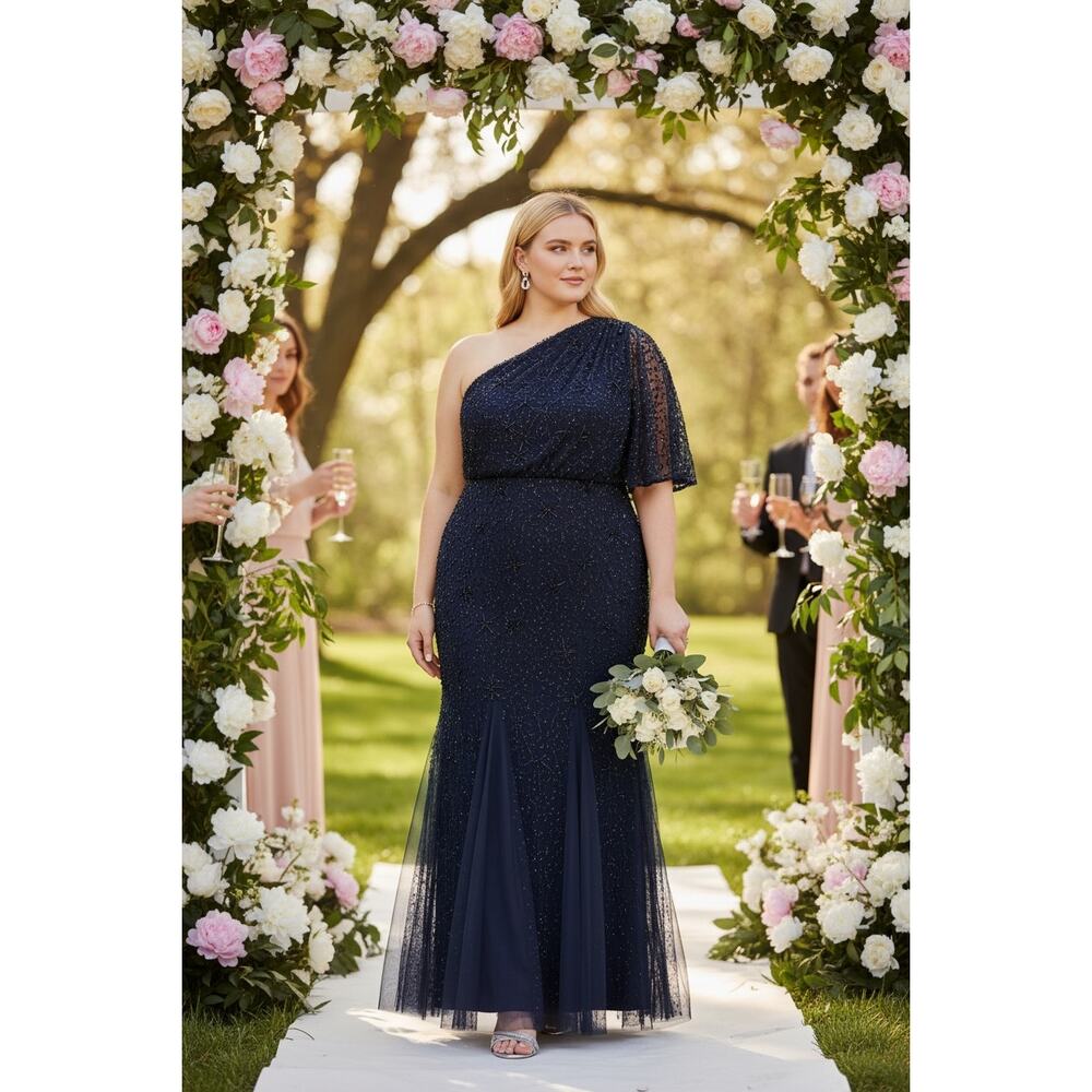 NWT ADRIANNA PAPELL DRESS GOWN BLUE MOTHER OF THE BRIDE EVENING FORMAL WEDDING